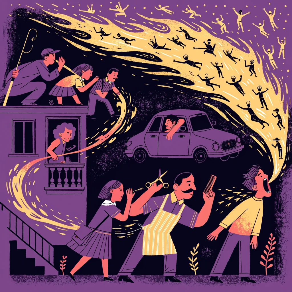 An illustrated yellow wave carries a message between people across a neighbourhood.